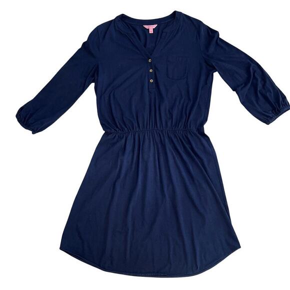 Lilly Pulitzer Navy Blue Jersey Casual Long Sleeve Midi Dress Size L - Picture 1 of 9